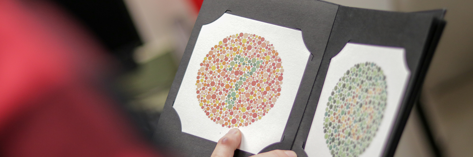 Close up view of a color blindness test.